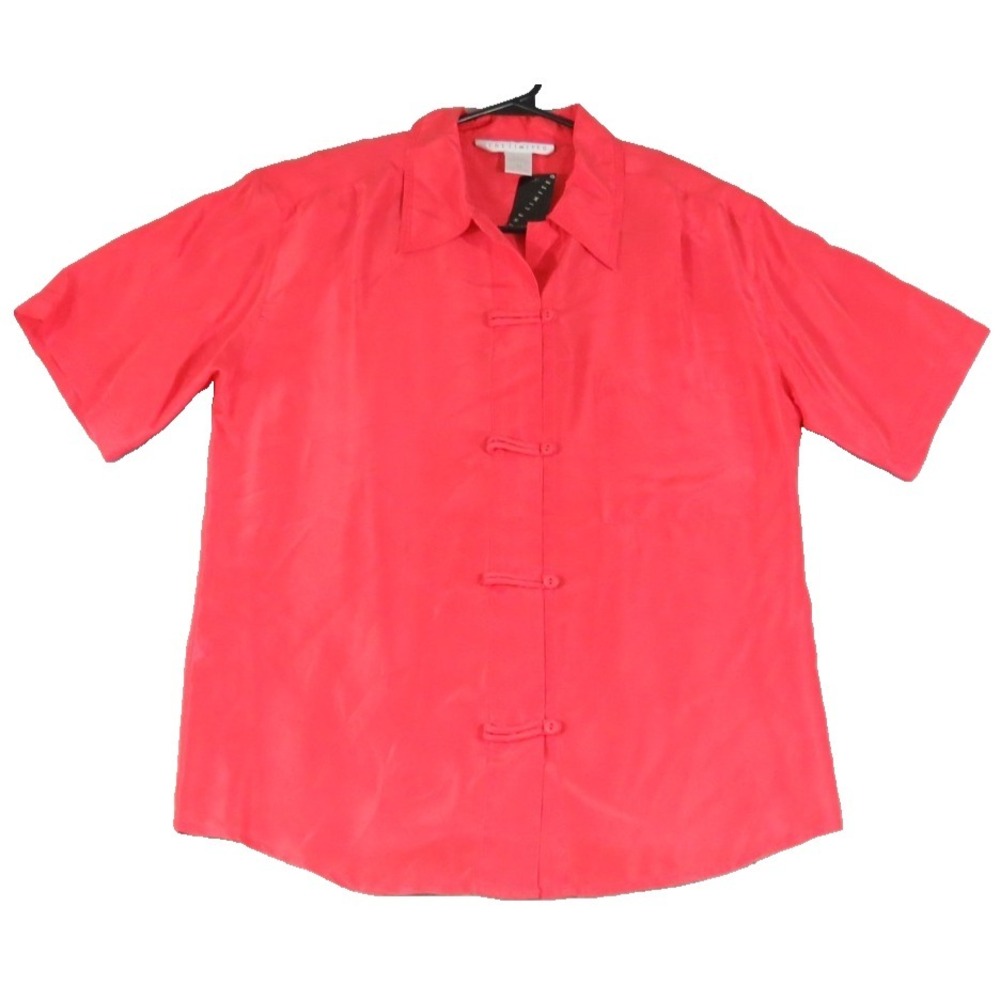 VTG NWT The Limited Silk Blouse XS Coral Frog Closure Button Short Sleeve Womens